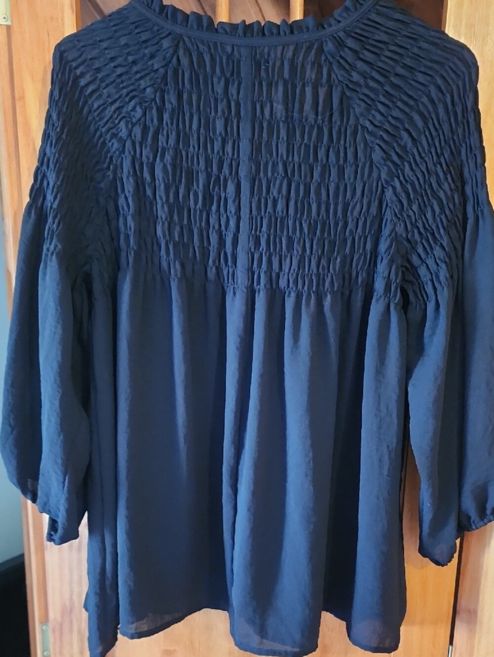a.n.a Black Smocked V-Neck Peasant Tunic - Picture 3 of 3